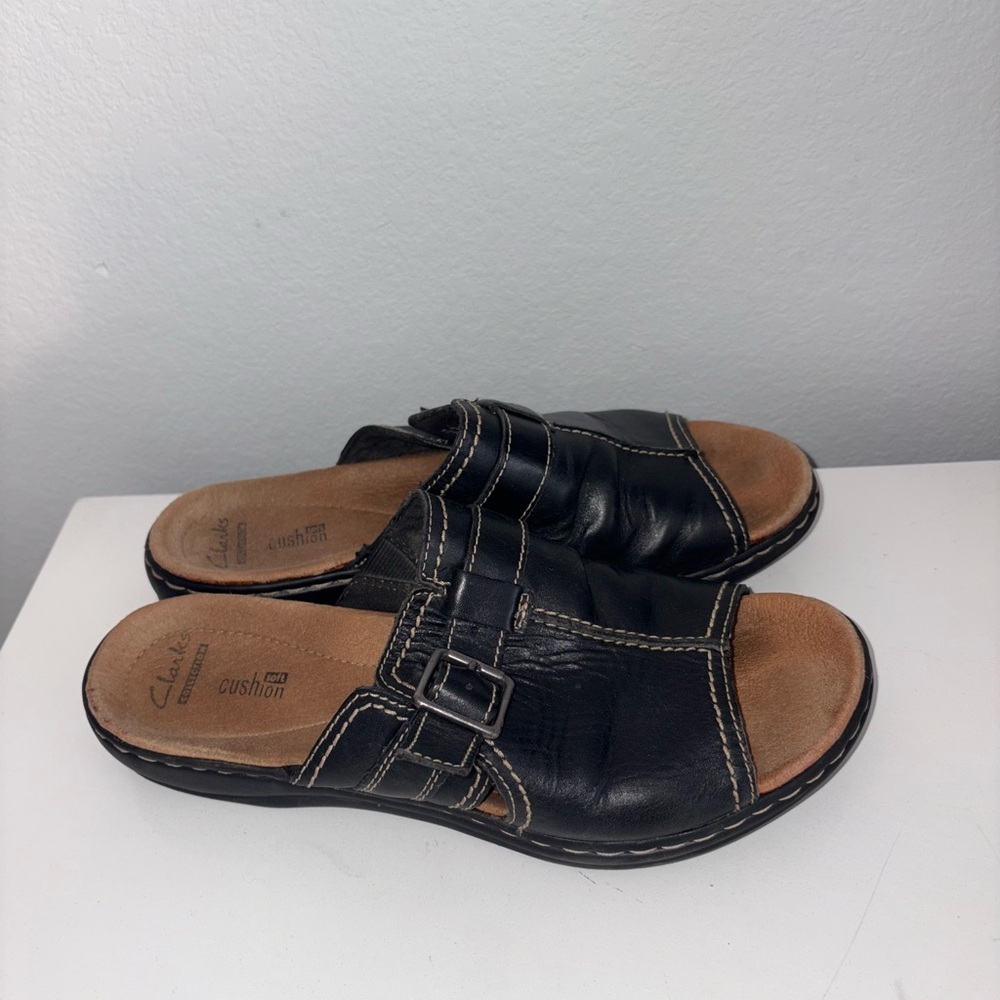 Clarks Black Leather Leisa Gianna Slide Sandal - Picture 8 of 12